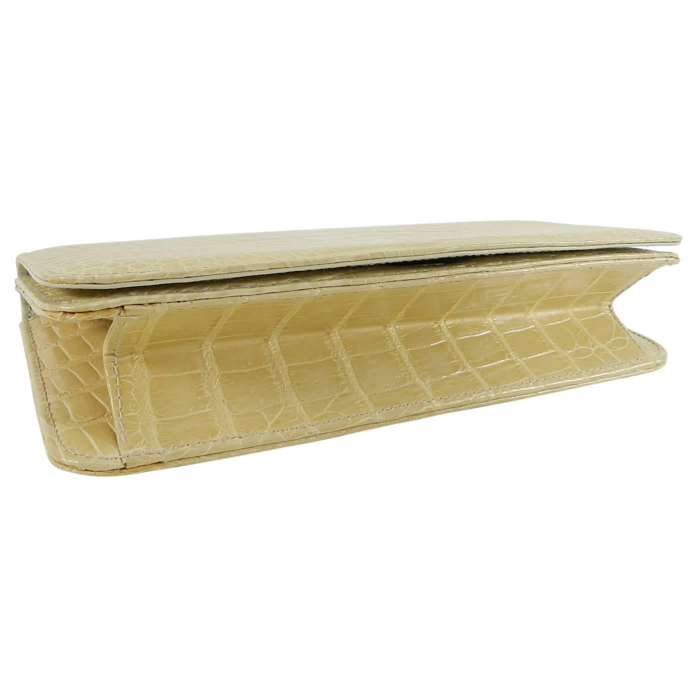 Manolo Blahnik Buttermilk Crocodile Clutch Bag with Strap 1