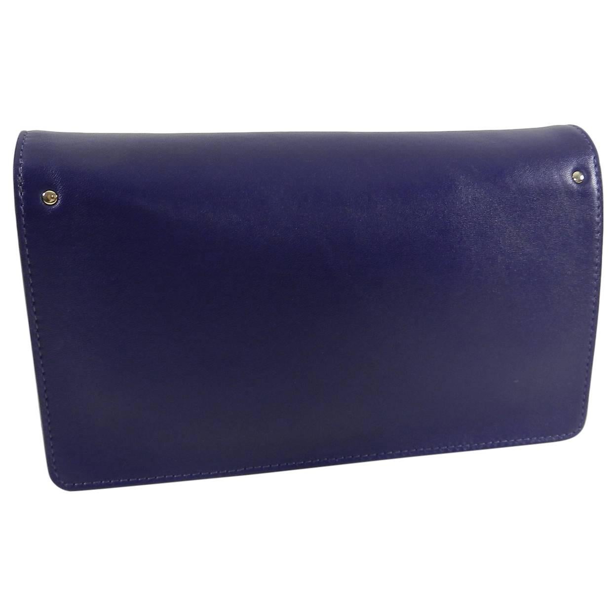 Purple Chloe Navy Gabrielle Clutch Navy Leather and Suede