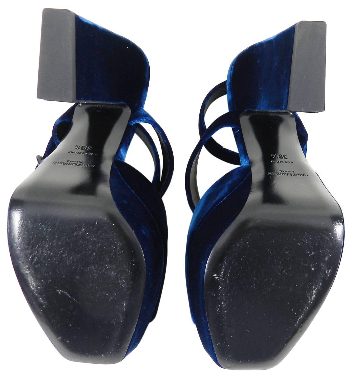 blue velvet platform heels