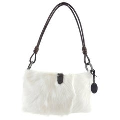 Valentino White fur Bag with Suede Flowers