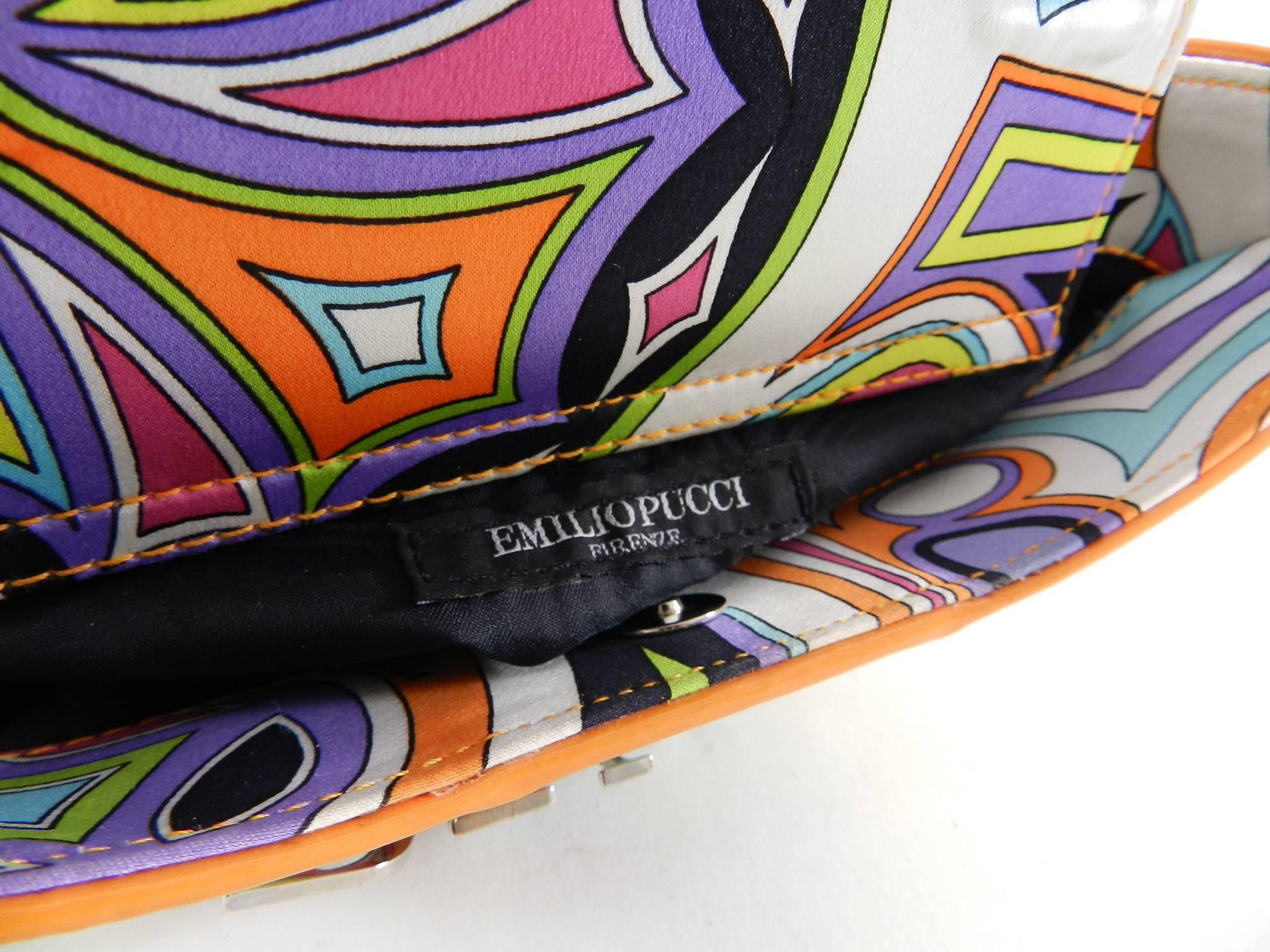 Emilio Pucci Silk Evening Bag with Jewelled Logo Charm In Excellent Condition In Toronto, ON