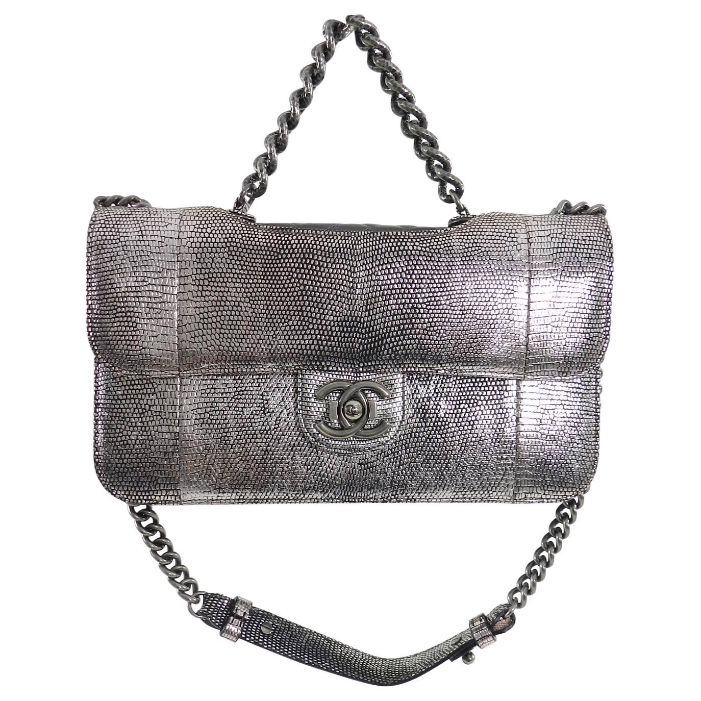 Chanel Fall 2012 Runway Silver Lizard Perfect Edge Medium Flap Bag  In Excellent Condition In Toronto, ON