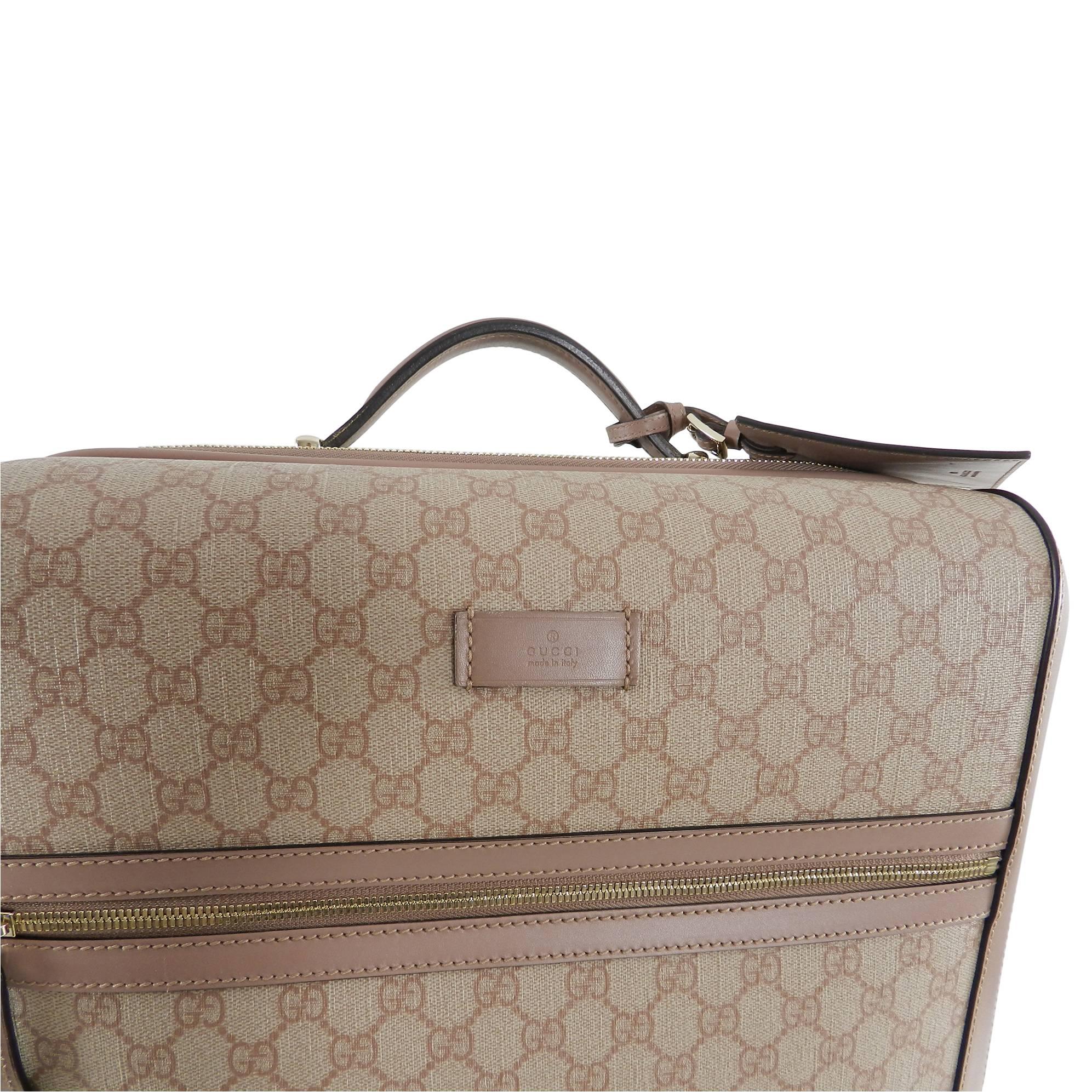 Brown Gucci GG Supreme Monogram 4 Wheel Carry-on Luggage - Winter Rose