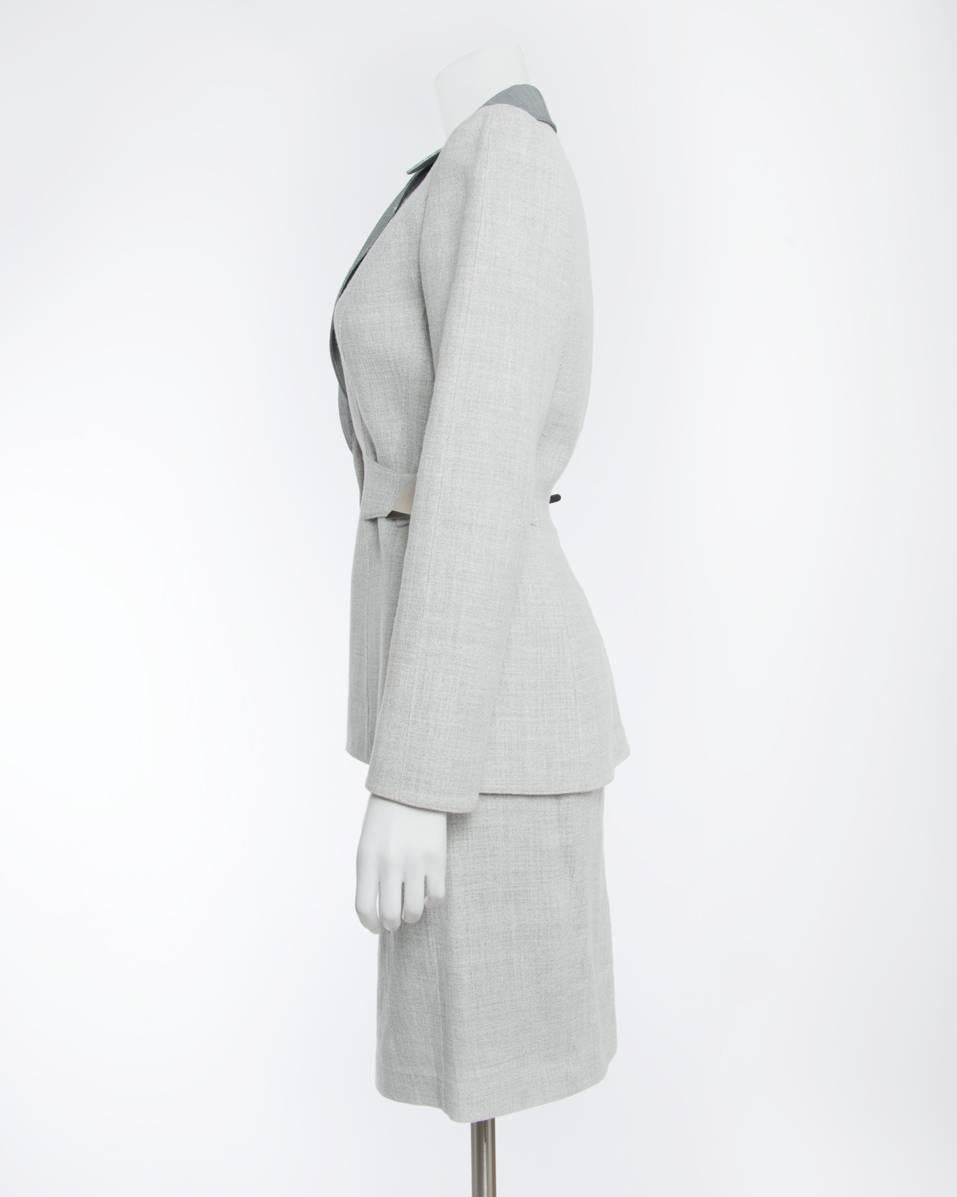 Thierry Mugler Couture Vintage Grey and Silver Linen Skirt Suit, 1990s   1
