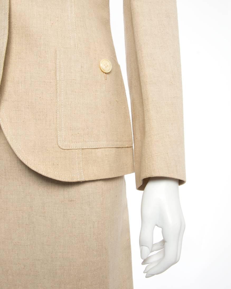 Vintage Hermes 1970’s Natural Linen Skirt Suit  In Excellent Condition In Toronto, ON