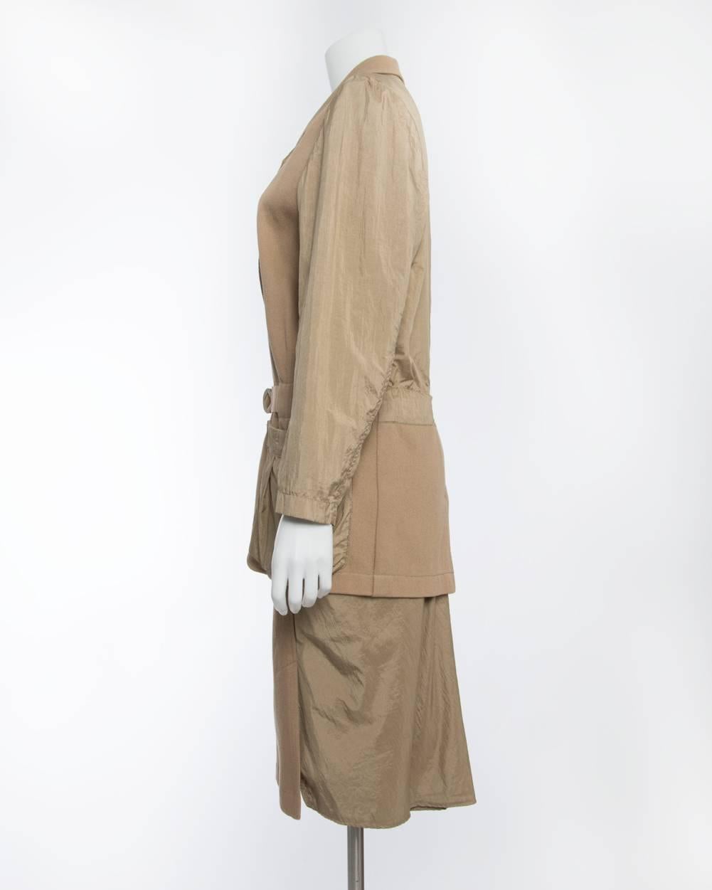 Issey Miyake Vintage 1980’s Cotton/ Nylon Tan Skirt Suit  In Excellent Condition In Toronto, ON
