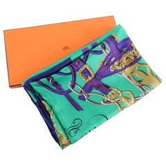 Hermes 140cm Summer Twill Silk Brides de Gala Shawl - Purple, green, fuchsia