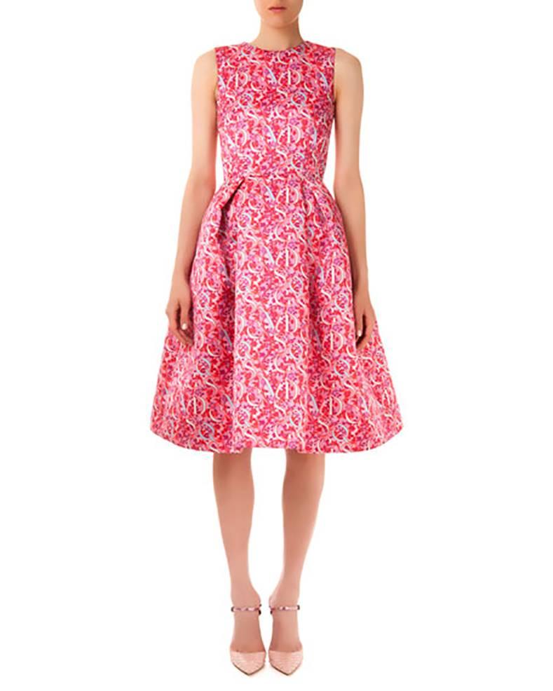 Mary Katrantzou pink alphabet cocktail dress.  Centre back zipper, fitted bodice, full pouf skirt.  Marked size UK12, USA 8, IT 44.  Fits like a USA 8/10 but please confirm against measurements given. Garment bust measures 36”, garment waist is