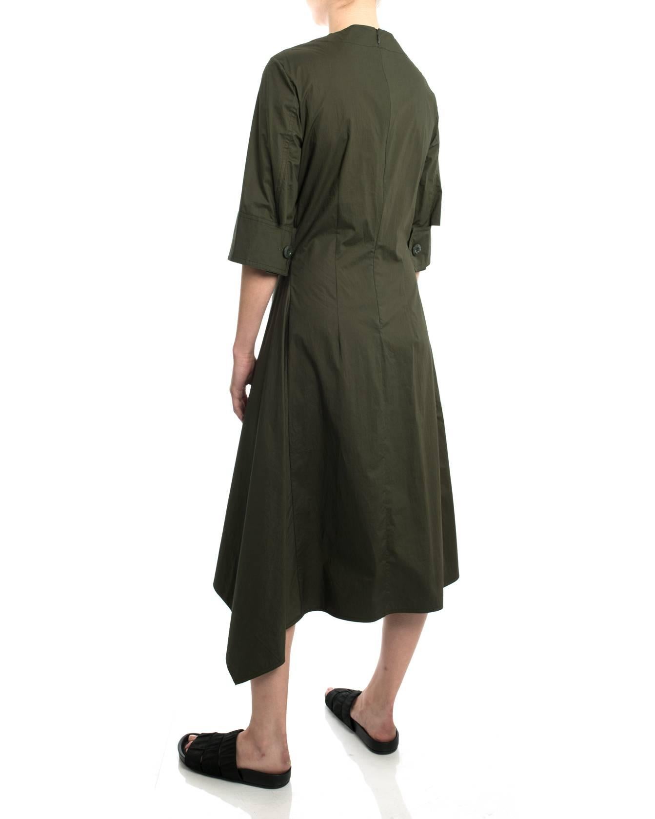 Marni Olive Green Cotton Knotted Dress with Asymetrical Hem - 8 In Excellent Condition In Toronto, ON