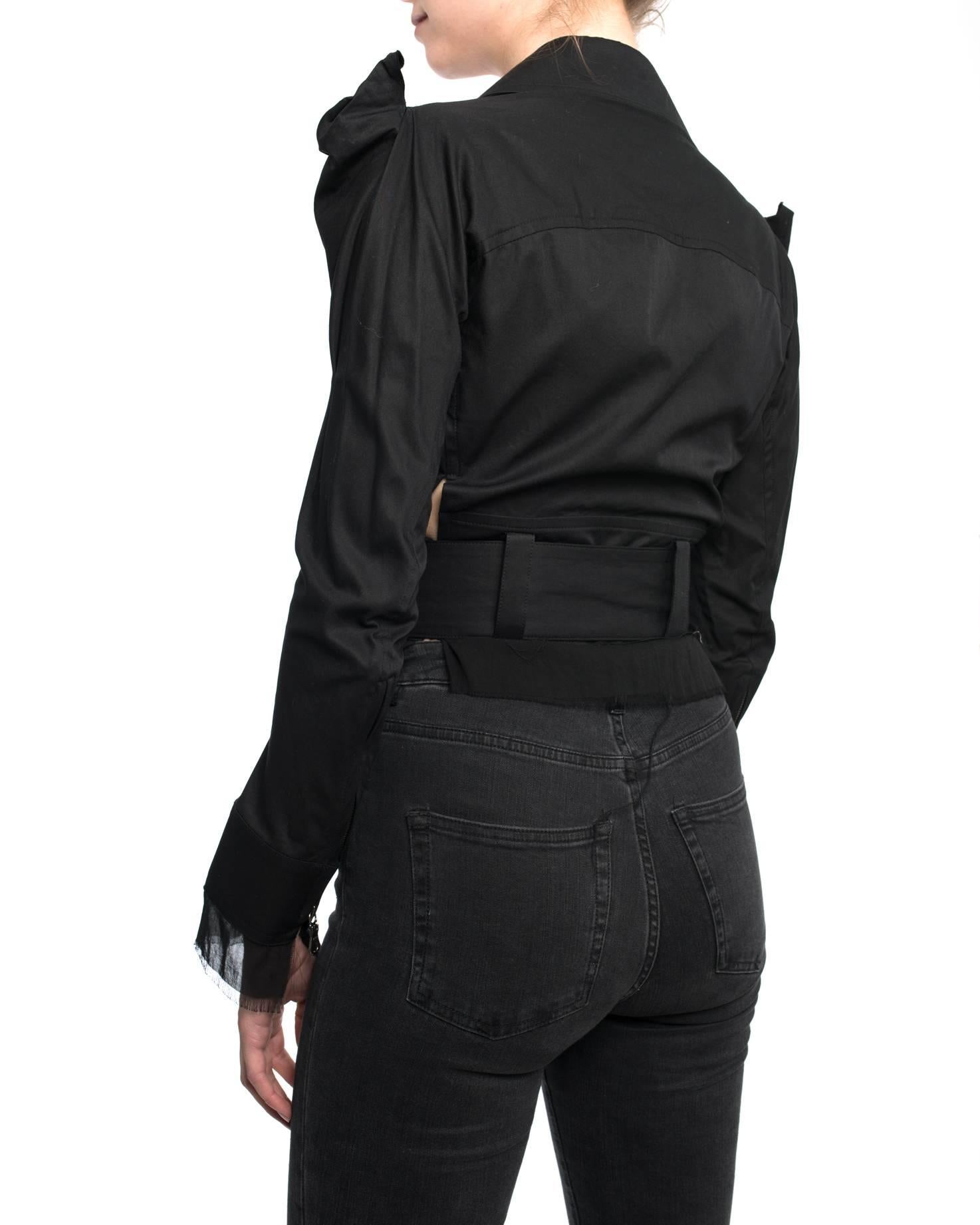 Yohji Yamamoto Black Cotton Belted Jacket - S In Excellent Condition In Toronto, ON