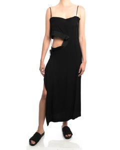 Yohji Yamamoto 2004 Black Long Column Dress with Cut out Waist Design