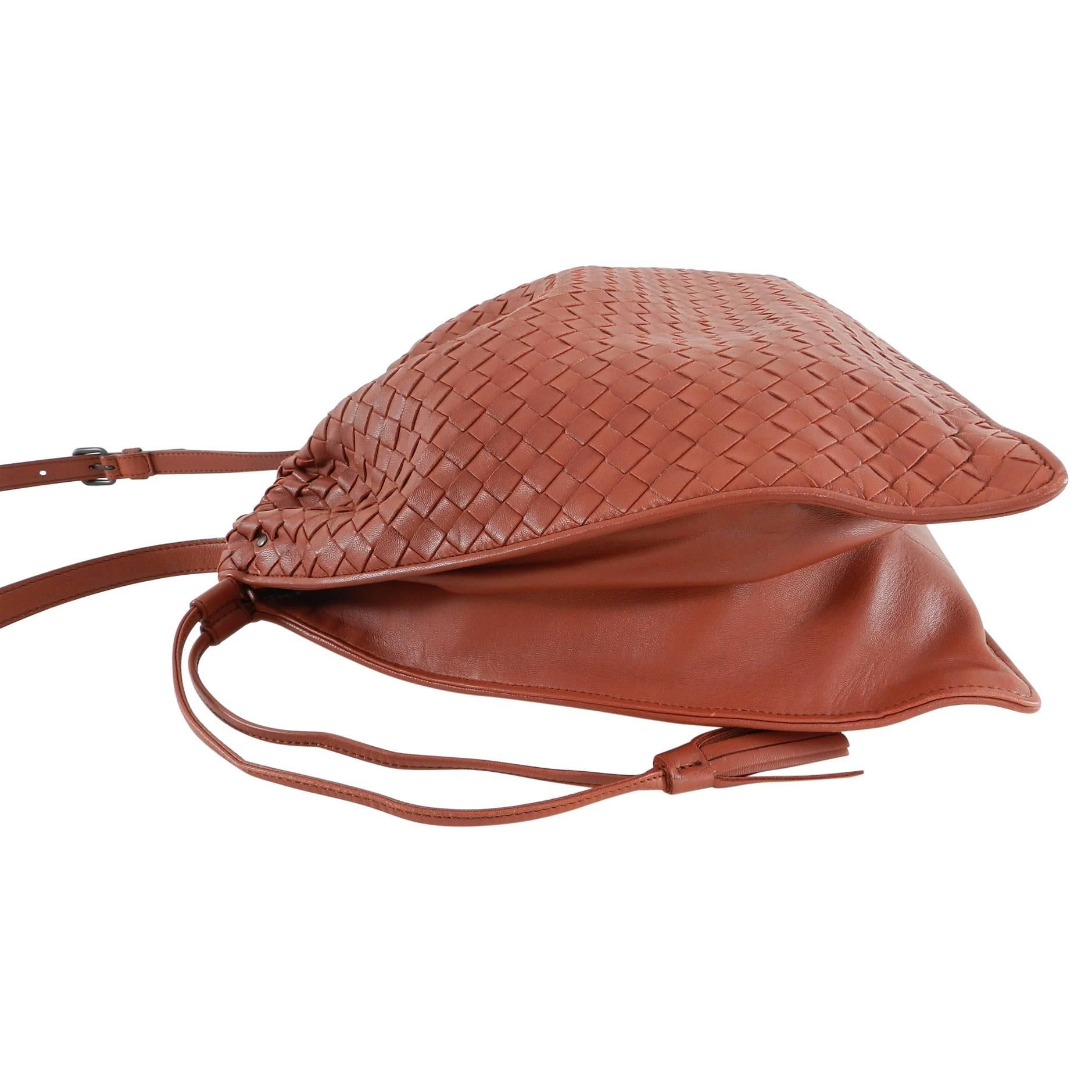 Brown Bottega Veneta Brick Red Intrecciato leather Drawstring Bag