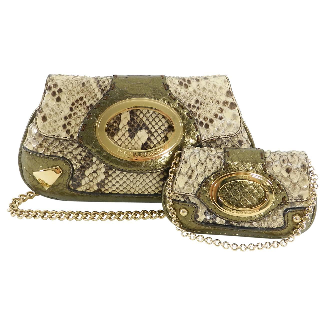 Dolce & Gabbana Bronze Python Micro Mini Bag and Coin Pouch Set