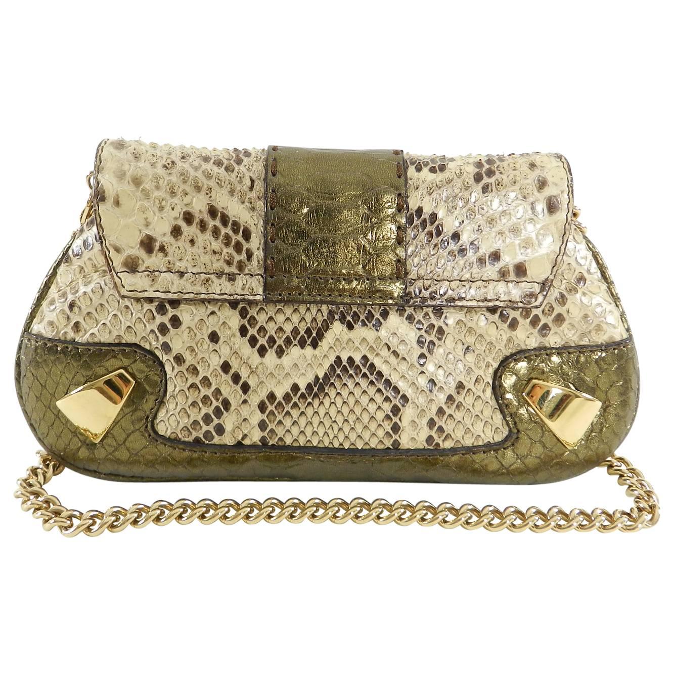 Brown Dolce & Gabbana Bronze Python Micro Mini Bag and Coin Pouch Set