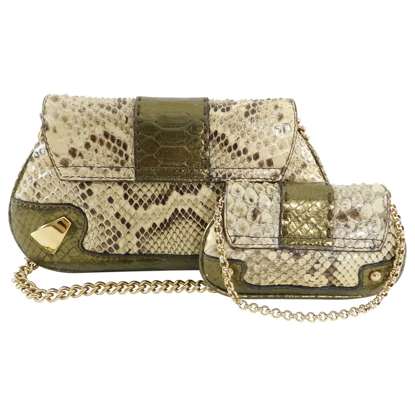 Dolce & Gabbana Bronze Python Micro Mini Bag and Coin Pouch Set In Excellent Condition In Toronto, ON