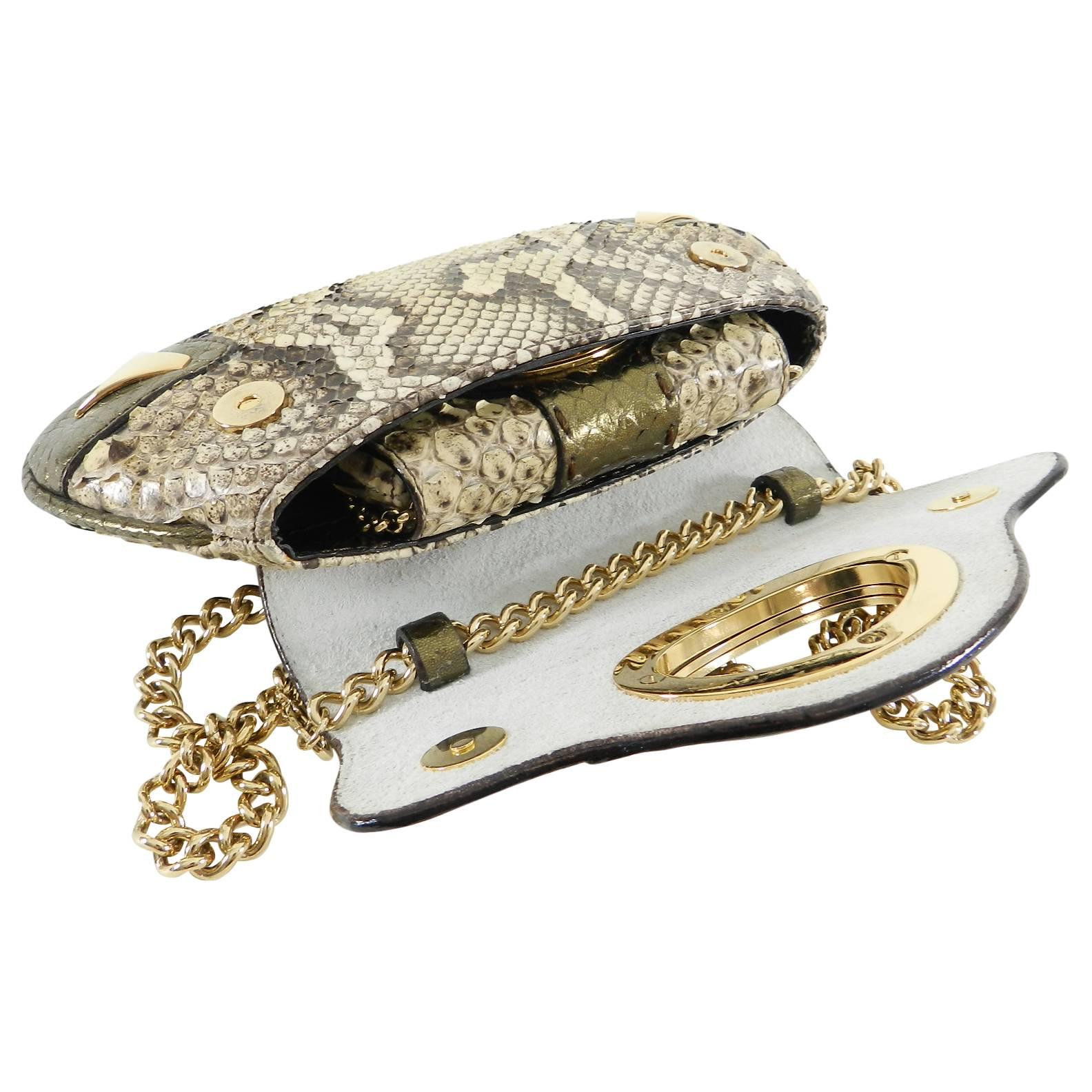 Women's Dolce & Gabbana Bronze Python Micro Mini Bag and Coin Pouch Set