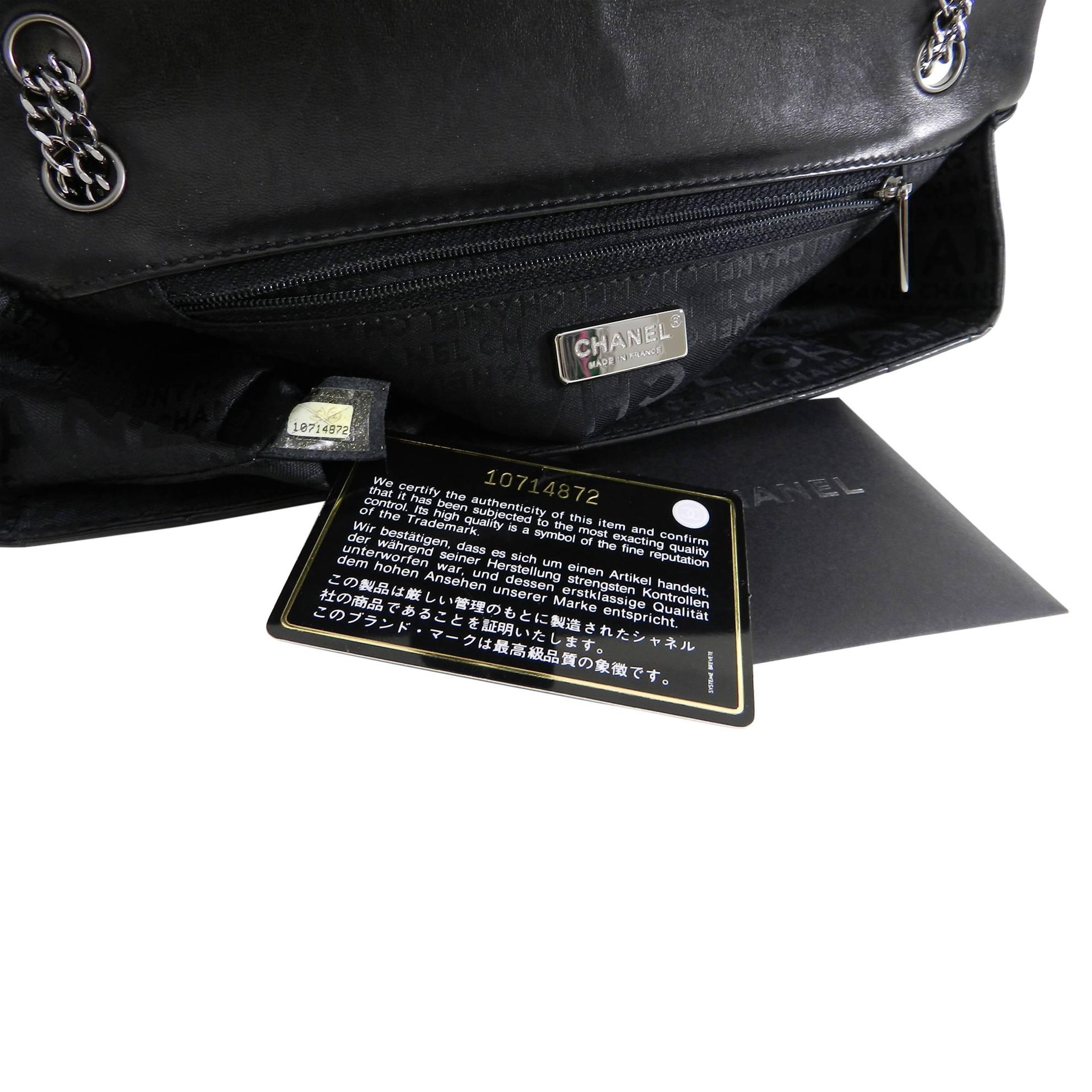 Chanel Chocolate Bar Black Leather Flap Bag with Silver Bead Chain 4