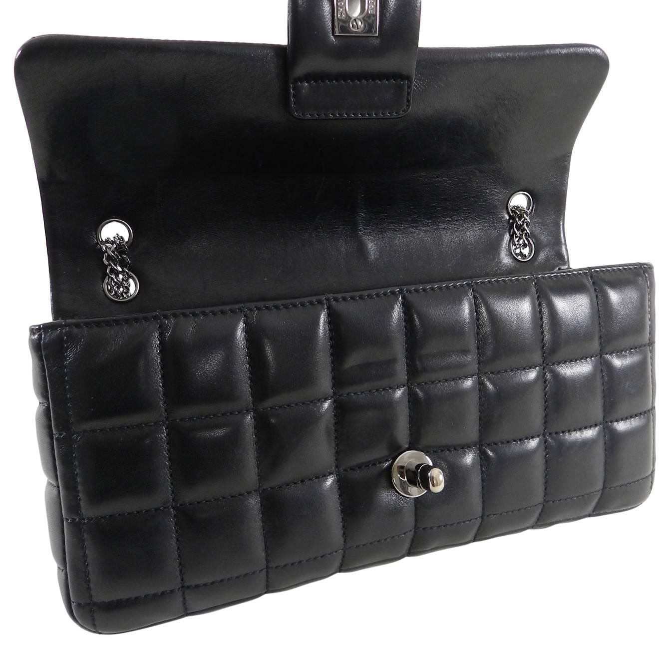Chanel Chocolate Bar Black Leather Flap Bag with Silver Bead Chain 3