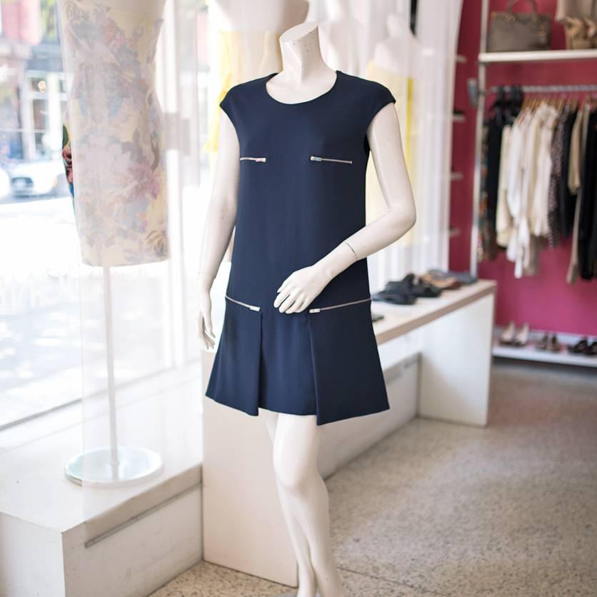 Stella McCartney Navy Sleeveless Dress with Silvertone Zippers - 6 In Excellent Condition In Toronto, ON