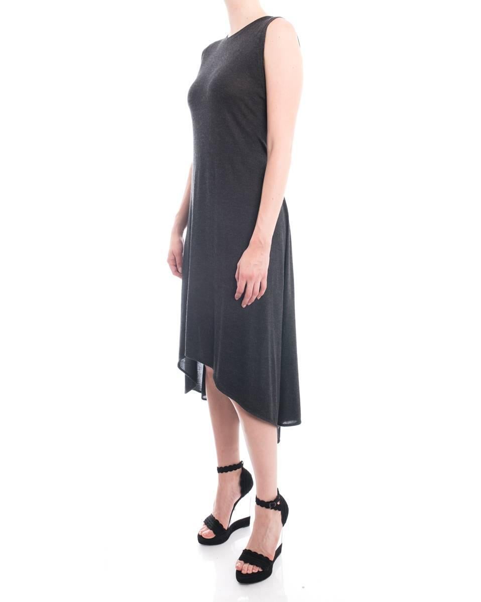 Black Brunello Cucinelli Long Grey Sleeveless Knit Cashmere Belted Dress - M