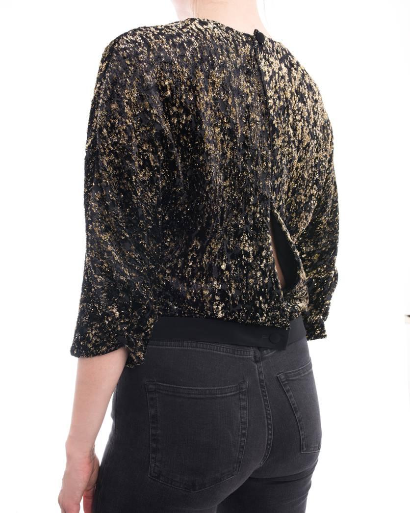 Women's Lanvin Black and Gold Devore Velvet Metallic Lamé Top - 6