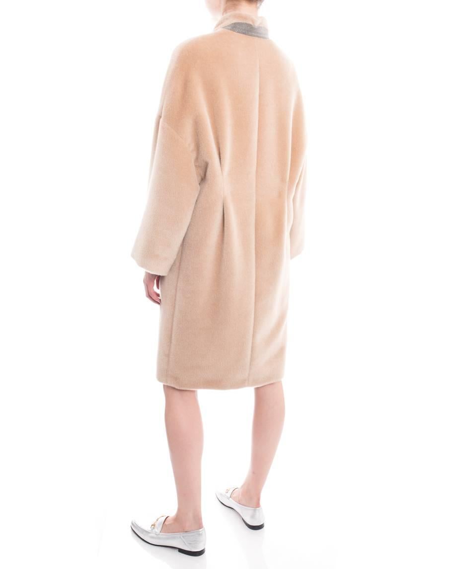 Beige Brunello Cucinelli Nude Alpaca Wool Oversized Coat - M