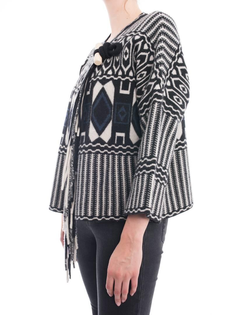 Chloe Pre-Fall 2015 Black Navy White Wool Toggle Sweater - 6 In Excellent Condition In Toronto, ON