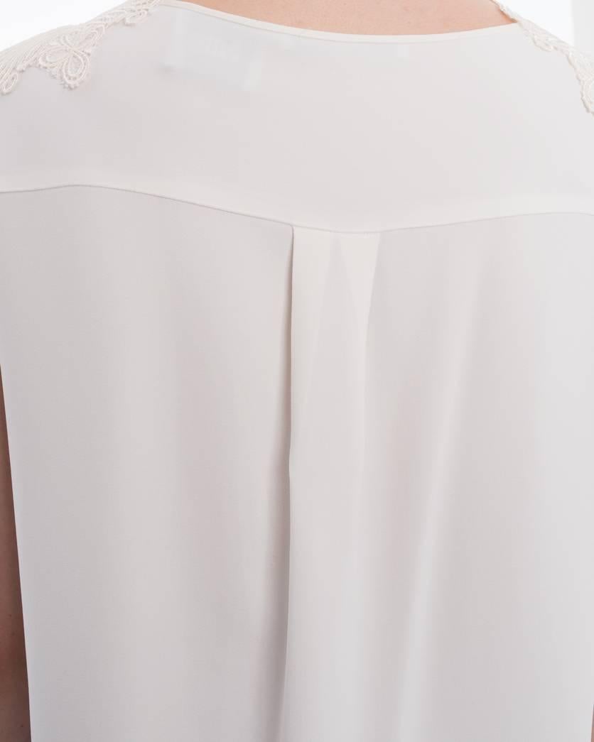 Women's Alberta Ferretti White Sleeveless Blouse with Guipure Lace Applique 