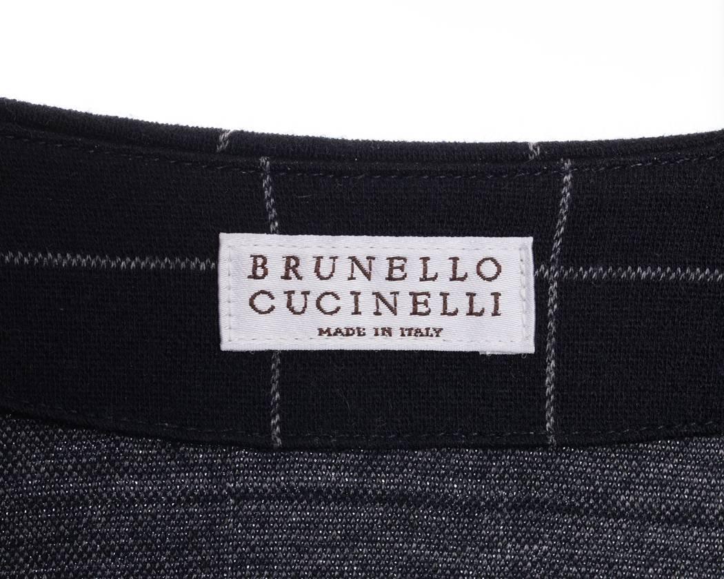 Brunello Cucinelli Navy Wool Check Jumpsuit with Grey Cuffs - M 2