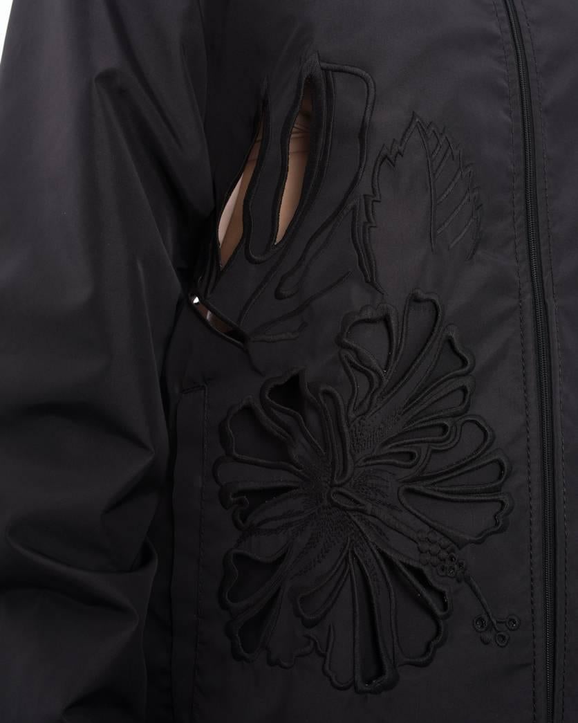 Women's No. 21 Black Zip Jacket with Sequin Collar and Laser Cut Leaf Detail 