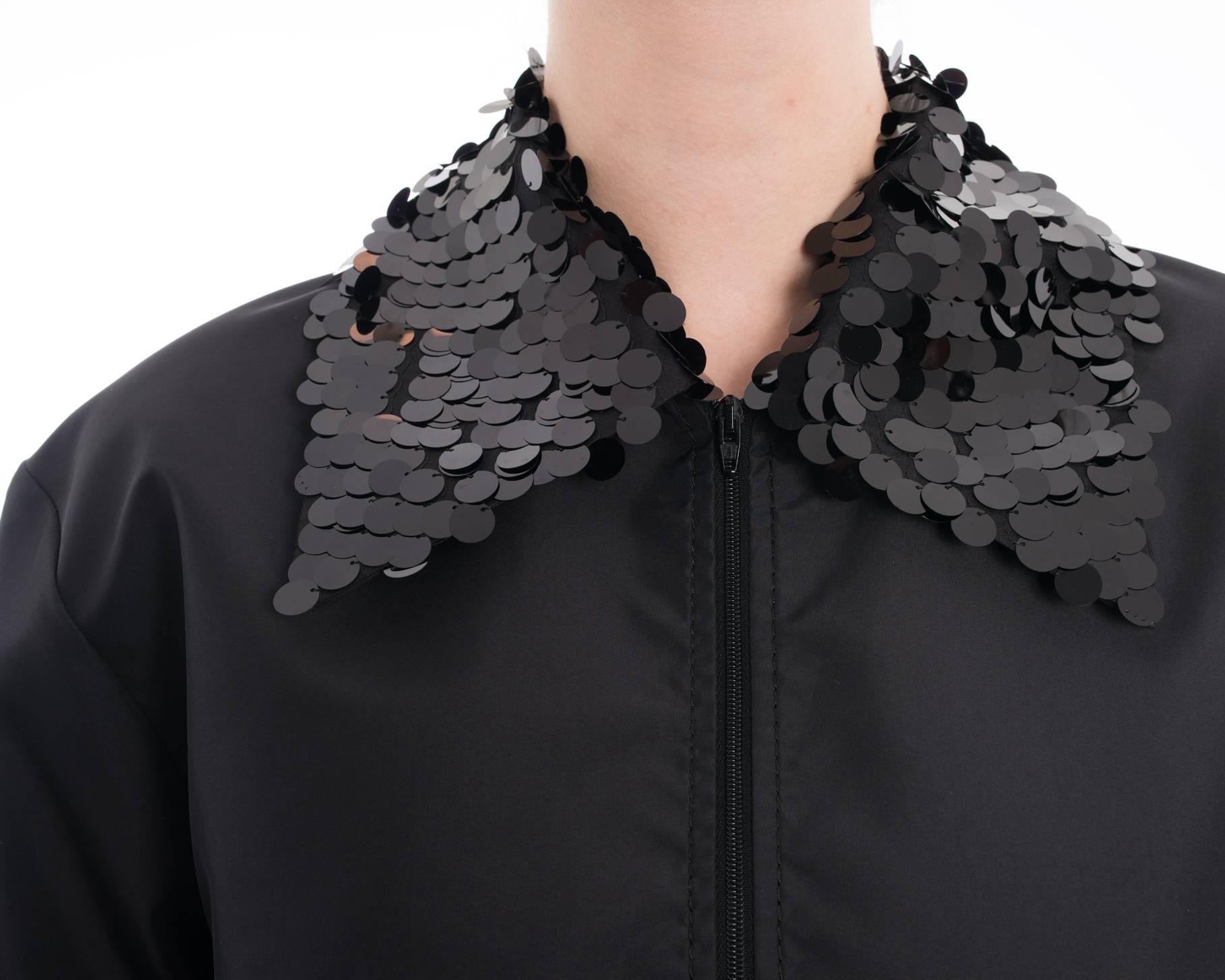 No. 21 Black Zip Jacket with Sequin Collar and Laser Cut Leaf Detail  1