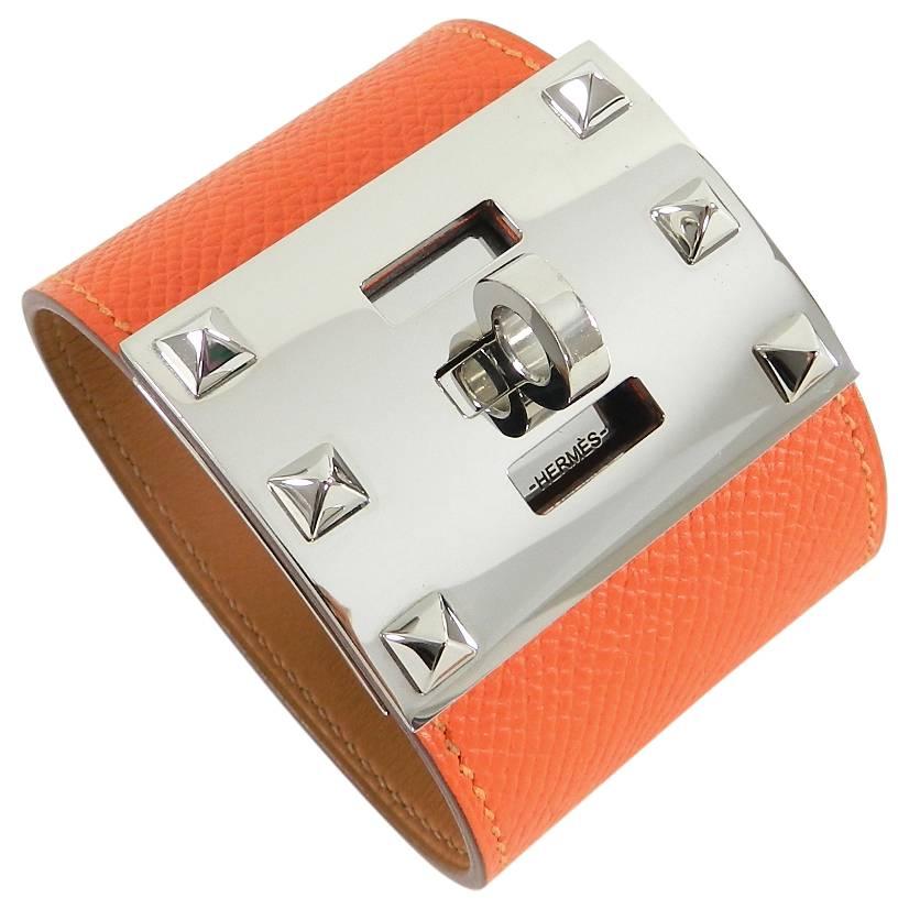 Hermes Kelly Extreme Orange Epsom Leather Cuff Bracelet 