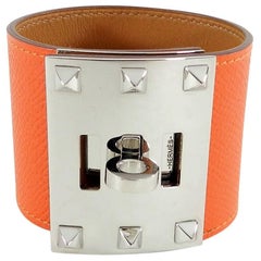 Hermes Kelly Extreme Orange Epsom Leather Cuff Bracelet