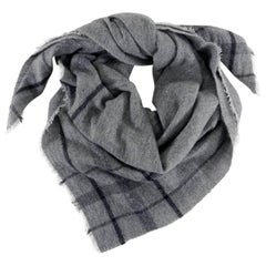 Brunello Cucinelli Grey Large Square Check Cashmere Shawl Wrap