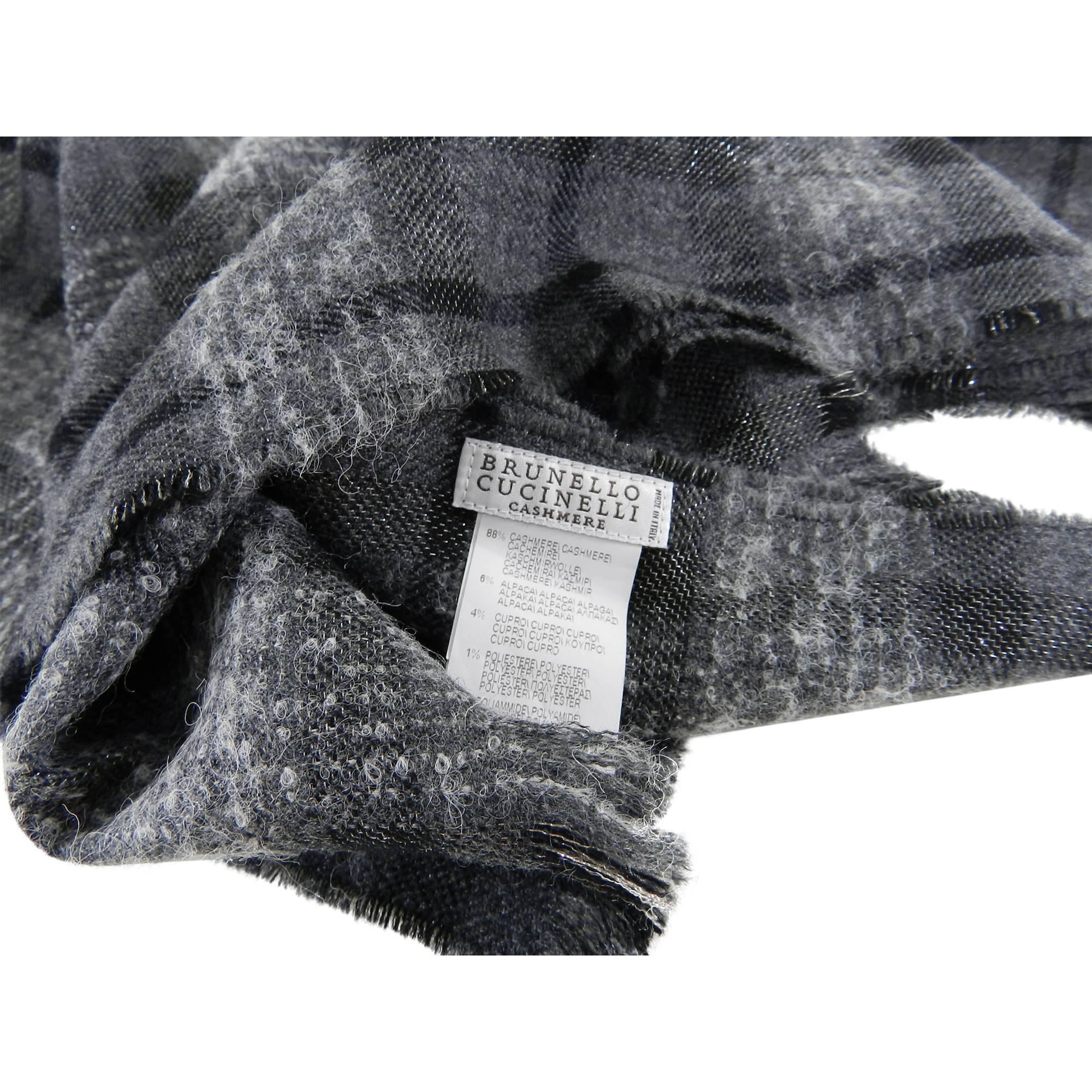 Black Brunello Cucinelli Charcoal Grey Check Large Rectangular Shawl Scarf