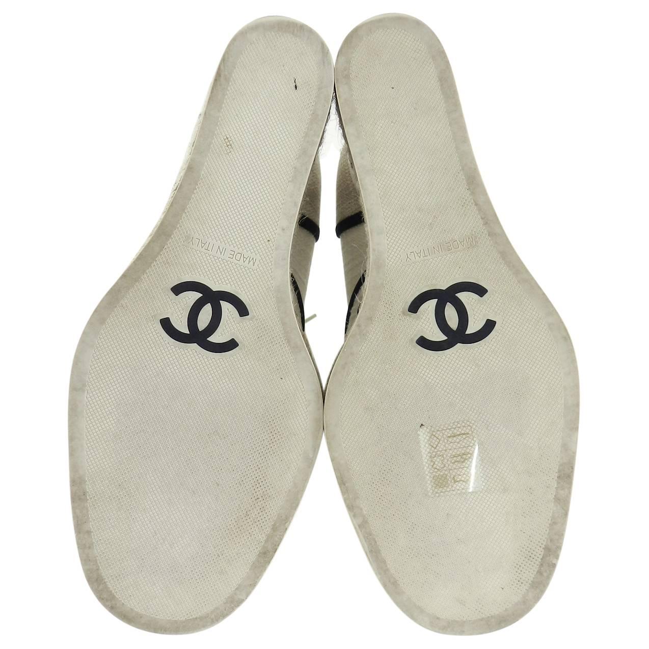 Chanel Ivory and Natural Linen Espadrille Wedge Shoes - 37 5