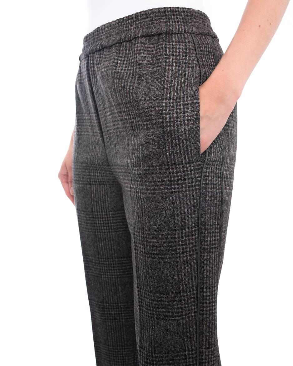 Brunello Cucinelli Dark Brown Wool Check Trousers with Bead Trim - 6 In Excellent Condition In Toronto, ON