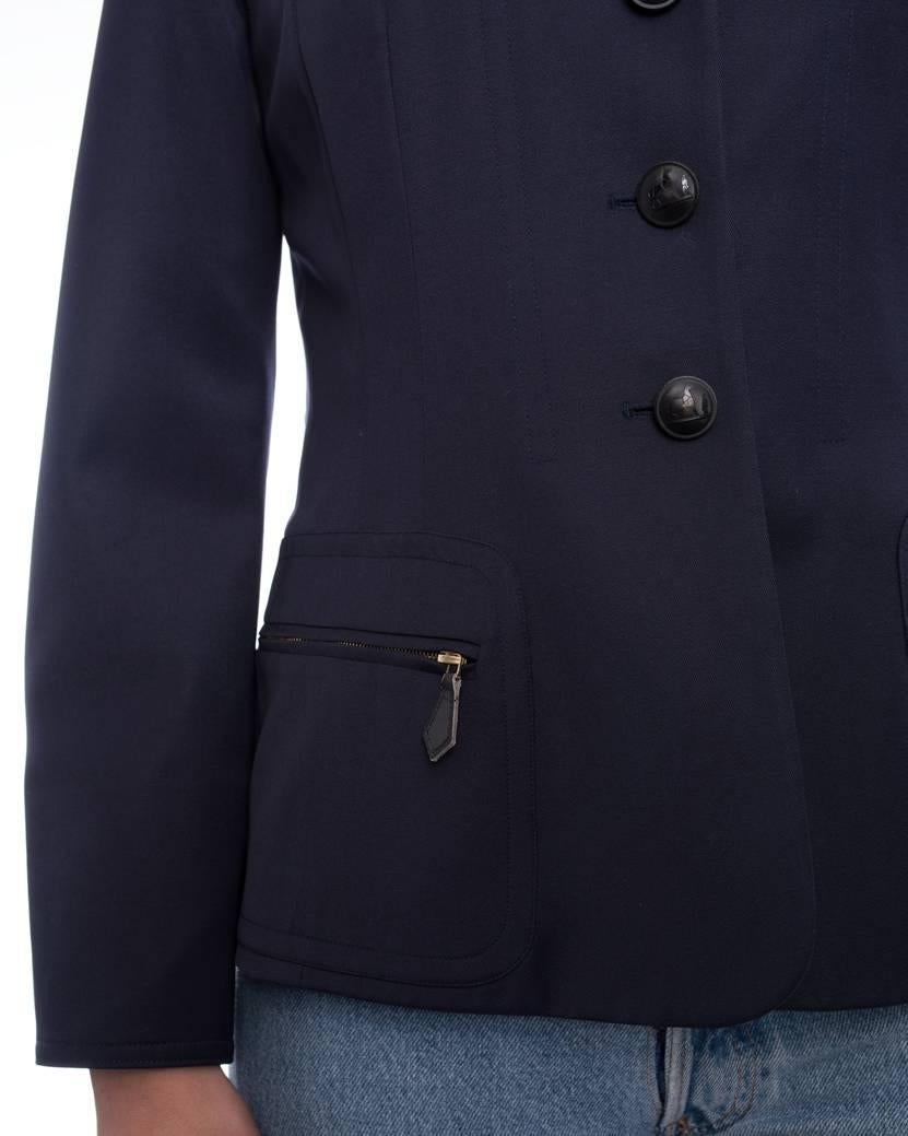Hermes Vintage 1990’s Navy Wool Blazer Jacket - S 1