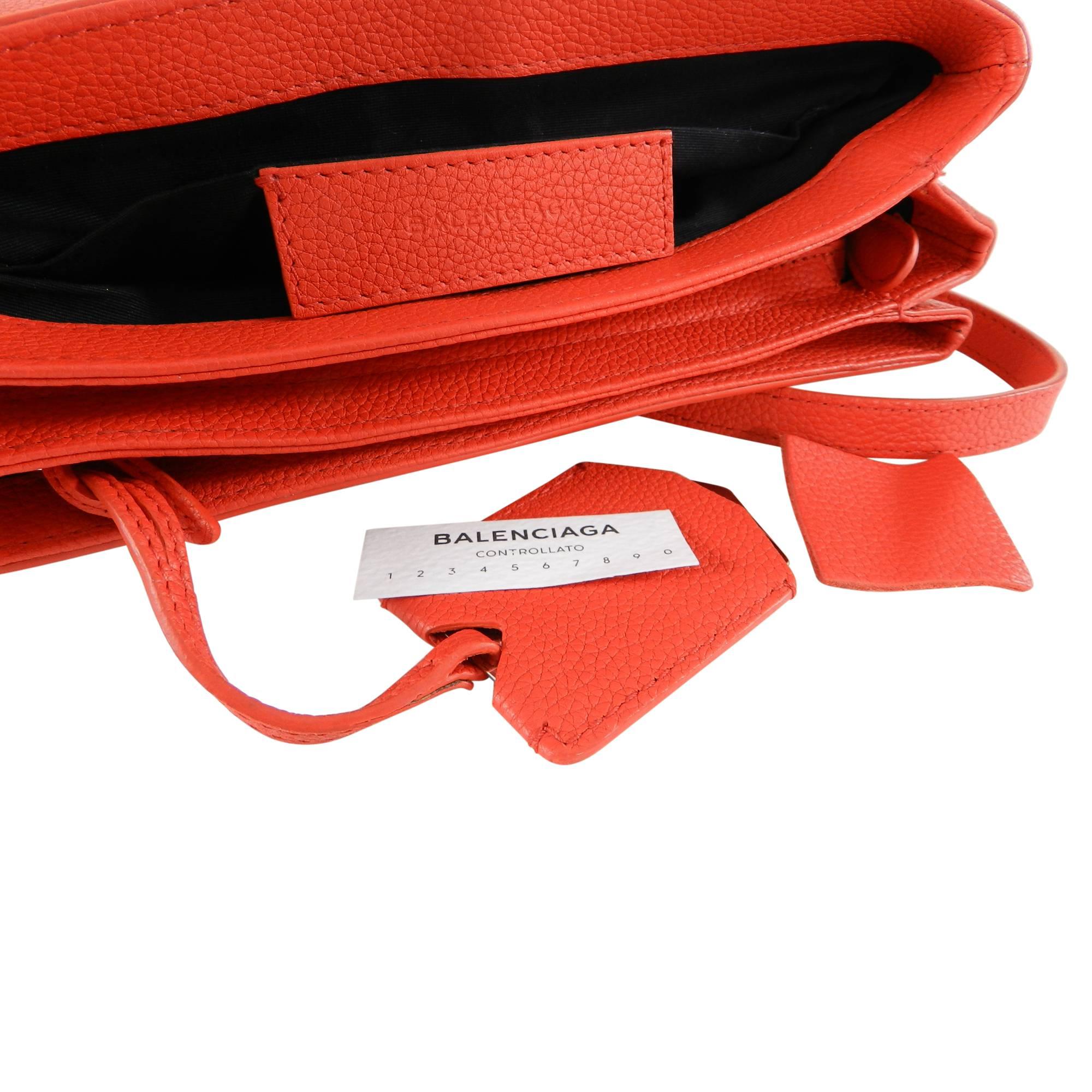 Balenciaga Le Dix Hot Coral Soft Courrier Leather Crossbody Bag 7