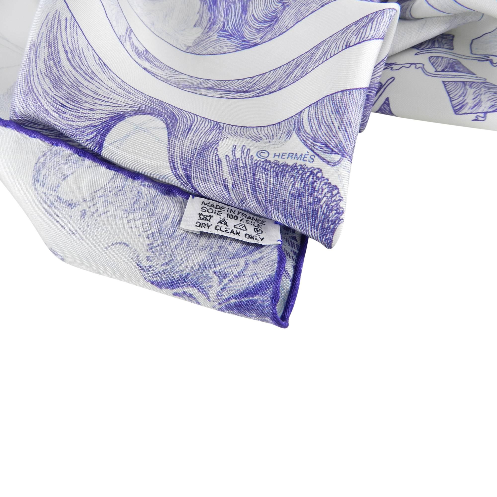 Hermes Purple and White Brides de Gala en Finesse 90cm Silk Scarf In Excellent Condition In Toronto, ON