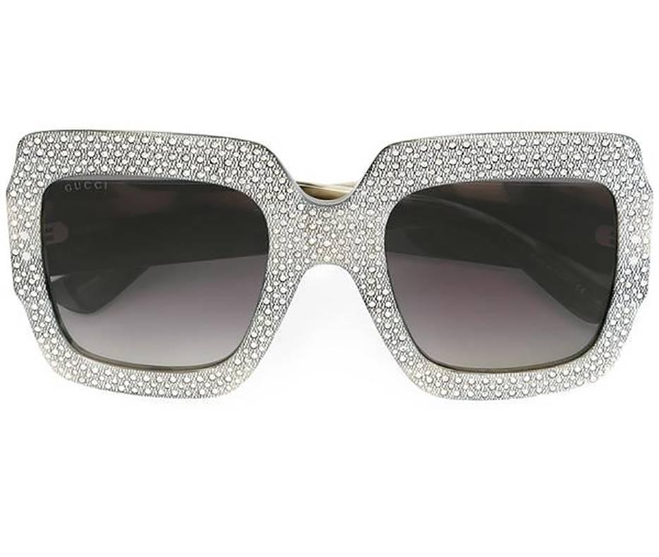 Gray Gucci Grey Rhinestone Crystal Oversize Square Sunglasses, GG0048/S