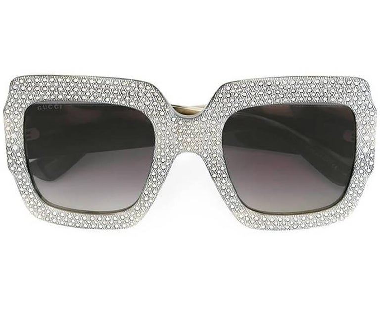 Gucci Grey Rhinestone Crystal Oversize Square Sunglasses, GG0048/S at ...