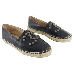 Chanel CC Stud Black Leather Espadrilles - 37