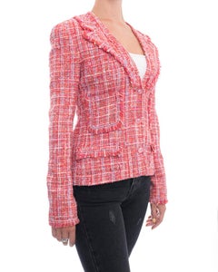 Chanel 04P Hot Pink Tweed Jacket with Clear CC Buttons