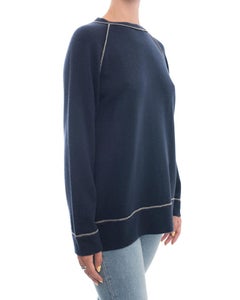 Brunello Cucinelli Navy Blue Cashmere Bead Trim Sweater