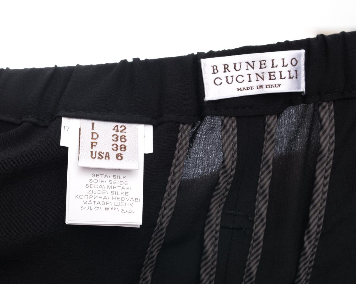 Brunello Cucinelli Black Silk Pleated Trousers 1