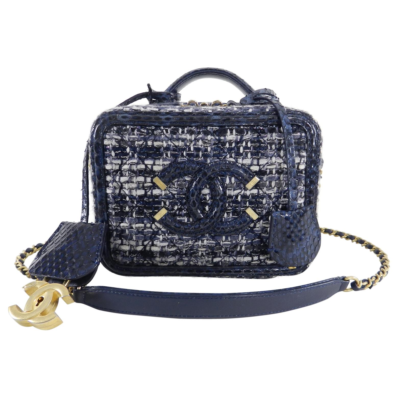 Chanel Blue Python CC Filigree Vanity Case Bag, 2018