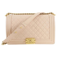 Chanel Light Beige Quilted Caviar Medium Boy Bag