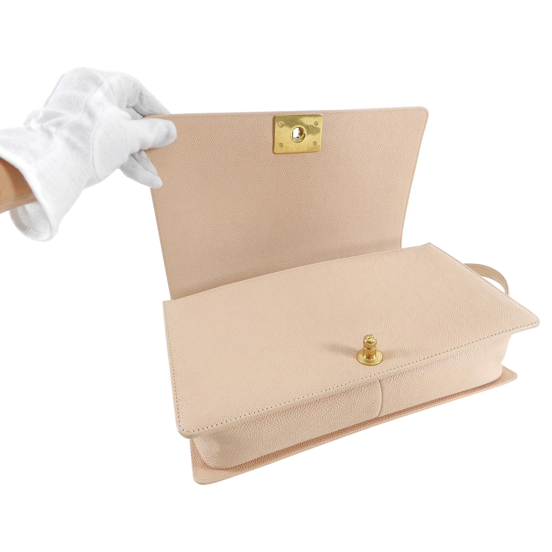 Women's Chanel 17C Light Beige New Medium Quilted Caviar Boy Bag