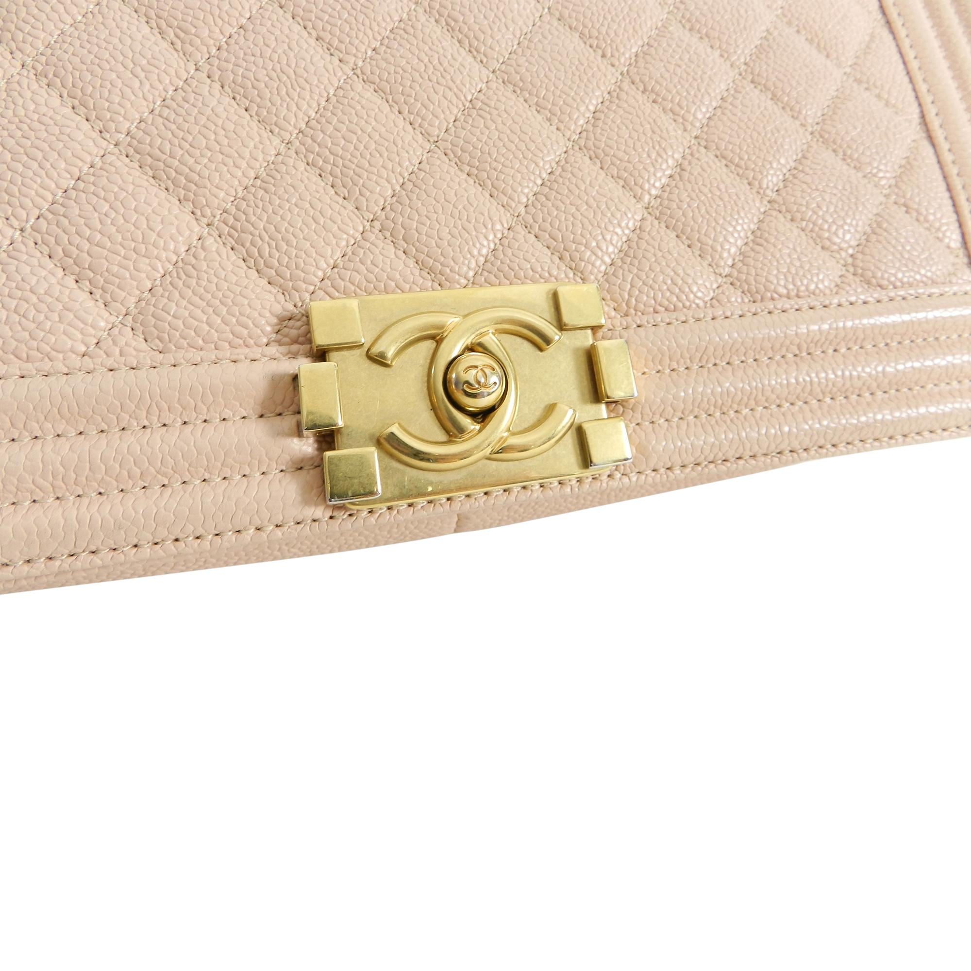 Chanel 17C Light Beige New Medium Quilted Caviar Boy Bag 1